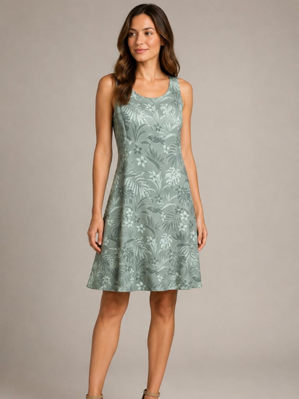 Freedom Trail Tropical Floral Crossback A-Line Dress Green Women’s M